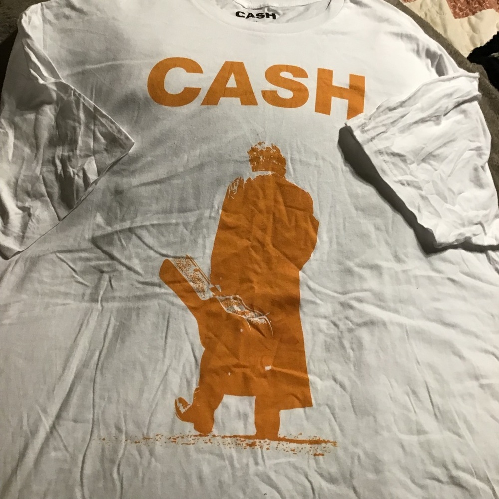 Cash ( Johnny Cash ) White Tee with Burnt Orange Graphic Size 2X New